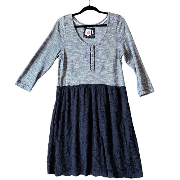 Anthropologie Dresses & Skirts - Anthropologie Lilka Navy Henley Quarter Sleeve Stripe and Lace Dress
